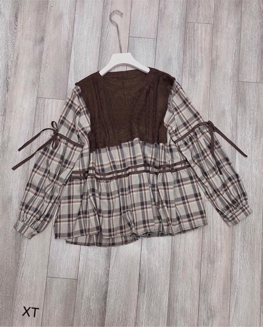 Áo babydoll kẻ pha len điệu đà | BigBuy360 - bigbuy360.vn