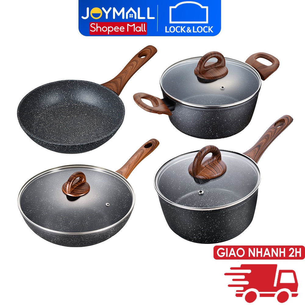 Nồi chảo nhôm chống dính Lock&Lock Baum Marble nhiều size - Hàng chính hãng dùng được bếp từ, 3 lớp phủ PFLUON - JoyMall