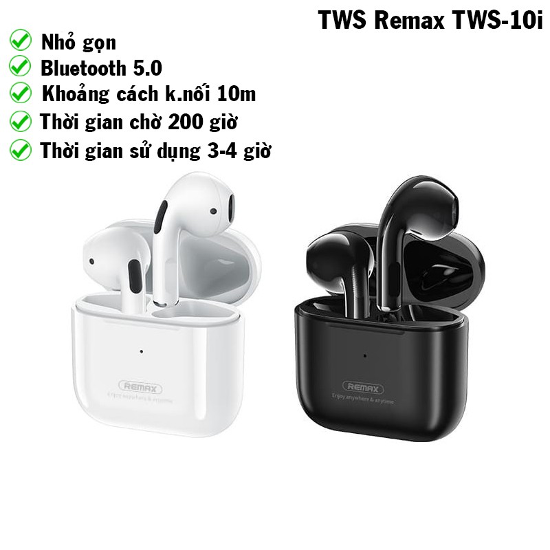 Tai Nghe Bluetooth TWS 10i Không Dây | Chống Ồn | Âm Chuẩn | Remax True wireles  Nhét Tai Vừa Vặn Không Đau Tai