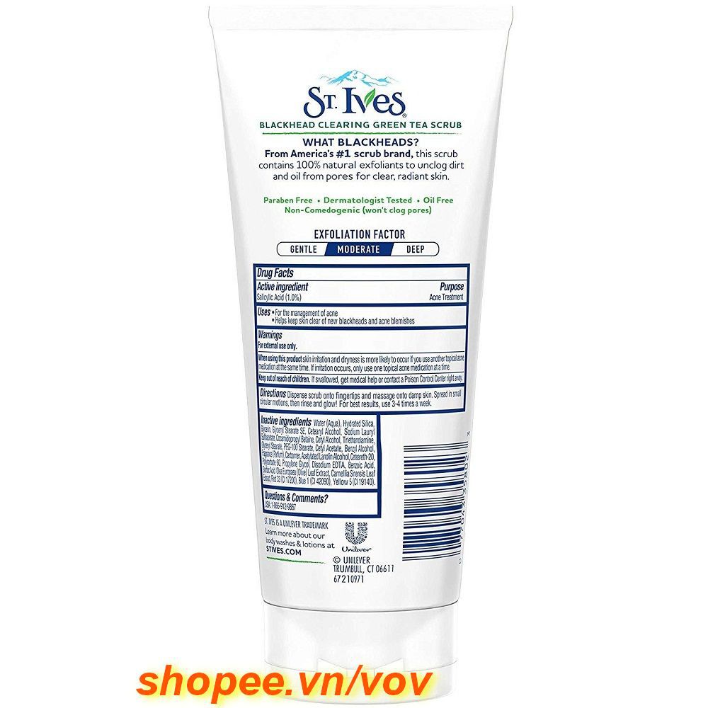 Sữa Rửa Mặt 170g St.Ives Hương Trà Xanh Blackhead Clearing, vov Chuyên Hàng Hiệu Chính Hãng.