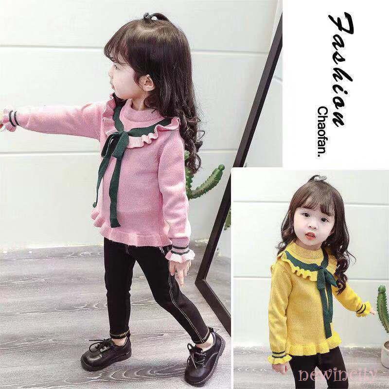 Korean Girls Kids Winter Sweater Baby Girl Bowknot Design Cotton Blouse