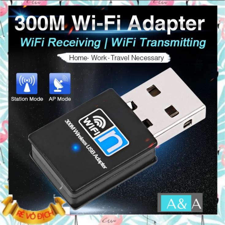 USB wifi -usb thu sóng wifi cực mạnh tốc độ 300Mbps cho máy tính, laptop (Không râu)