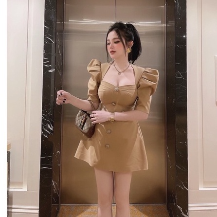 Váy thiết kế,váy kaki chun tay bồng hàng khuy cao cấp,dáng xòe dành cho nữ | BigBuy360 - bigbuy360.vn