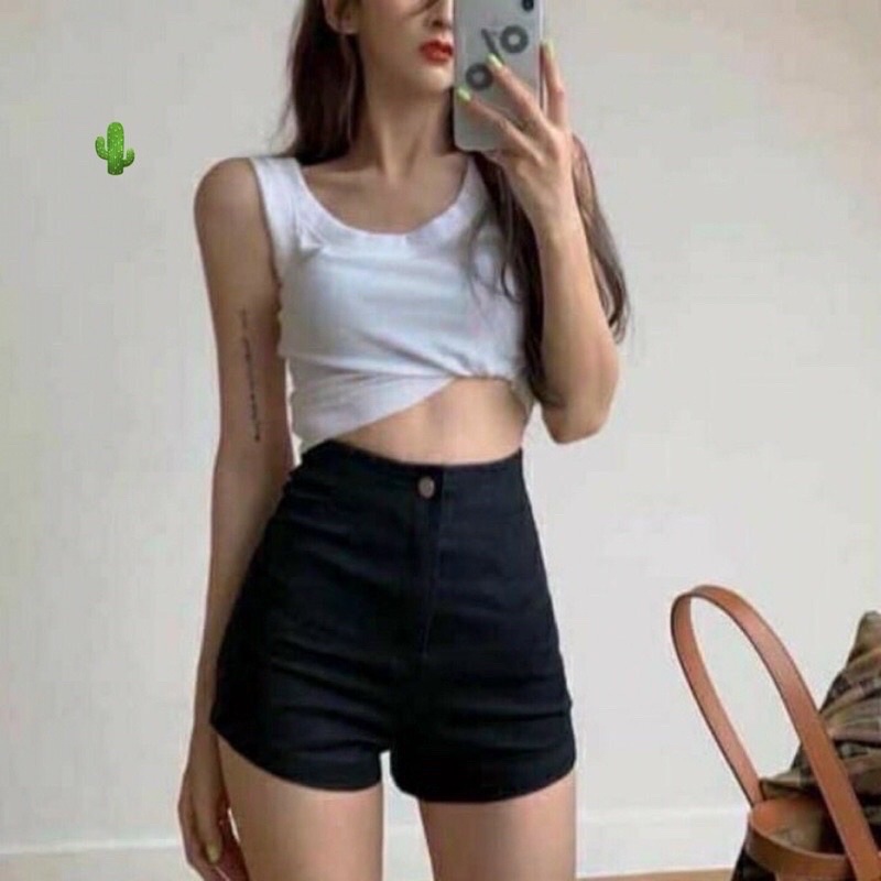 [Quần short đùi kaki nhung co dãn cạp cao tôn dáng lưng ôm, Quần đùi nữ , Quần đùi ôm lưng cao không túi