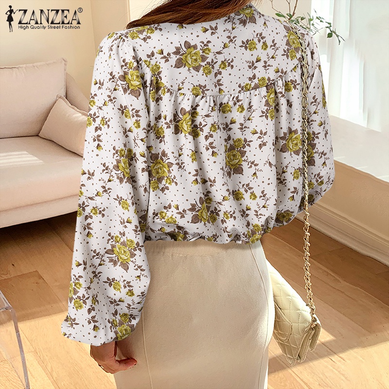 Áo kiểu Zanzea dài tay in họa tiết hoa phong cách Hàn Quốc dành cho nữ