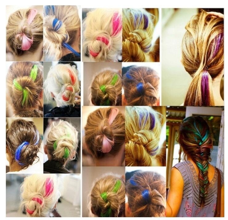 6/8Pcs/set  20\ Long Straight Colorful Hair Extensions Clip in Highlight Rainbow Hair Streak Pink Synthetic Hair Strands On Clips