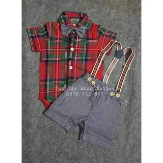 Bộ quần áo yếm kẻ đỏ caro cho bé