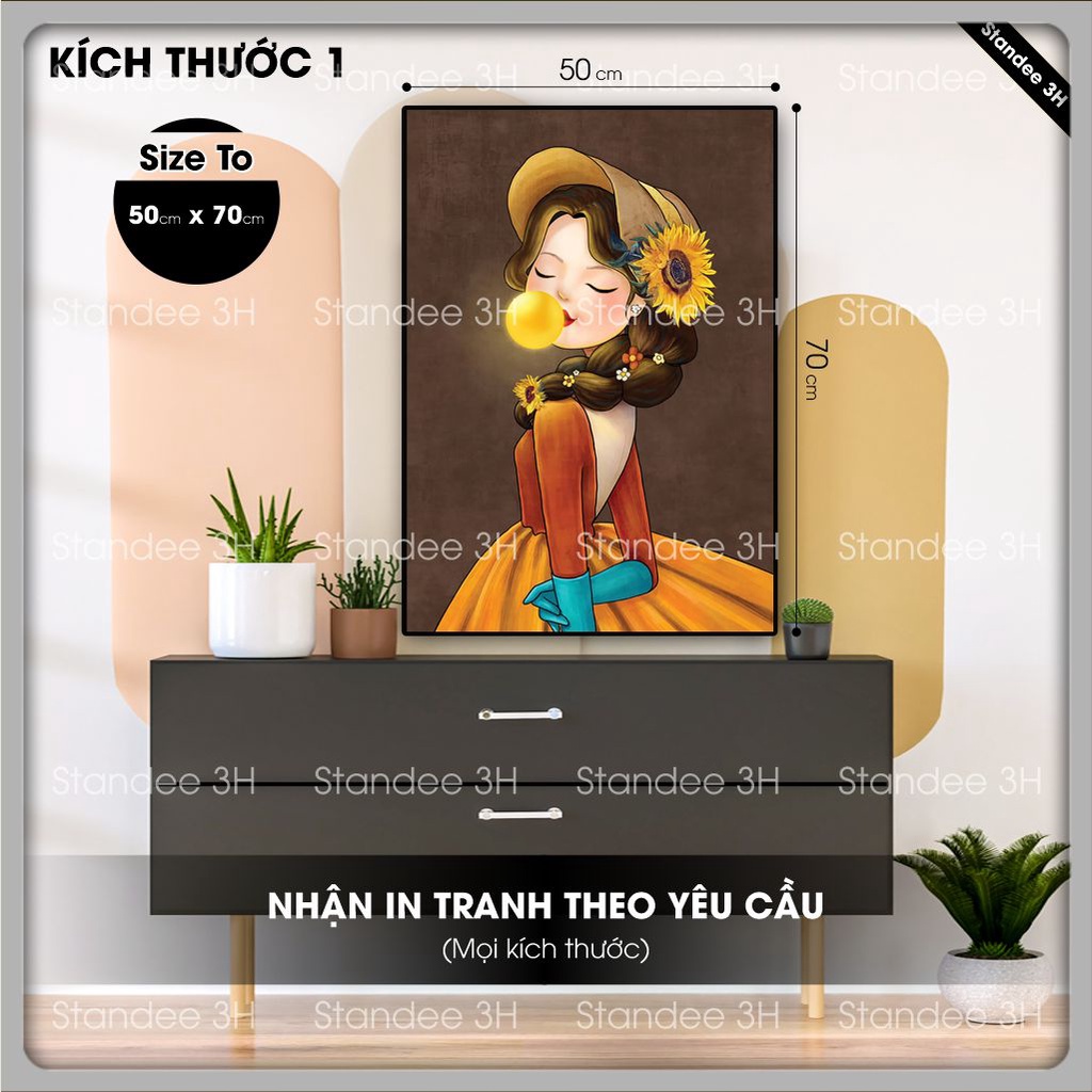 Tranh spa cô gái và hoa nghệ thuật, trừu tượng. Tranh treo phòng khách hiện đại | Tranh 3H