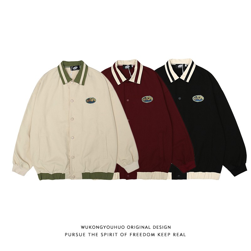 Áo khoác bomber kaki cổ bẻ khuy bấm