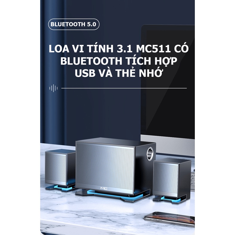 Loa vi tính MC511 có bluetooth và tích hợp USB, thẻ nhớ kèm đèn LED xanh hiện đại - NK