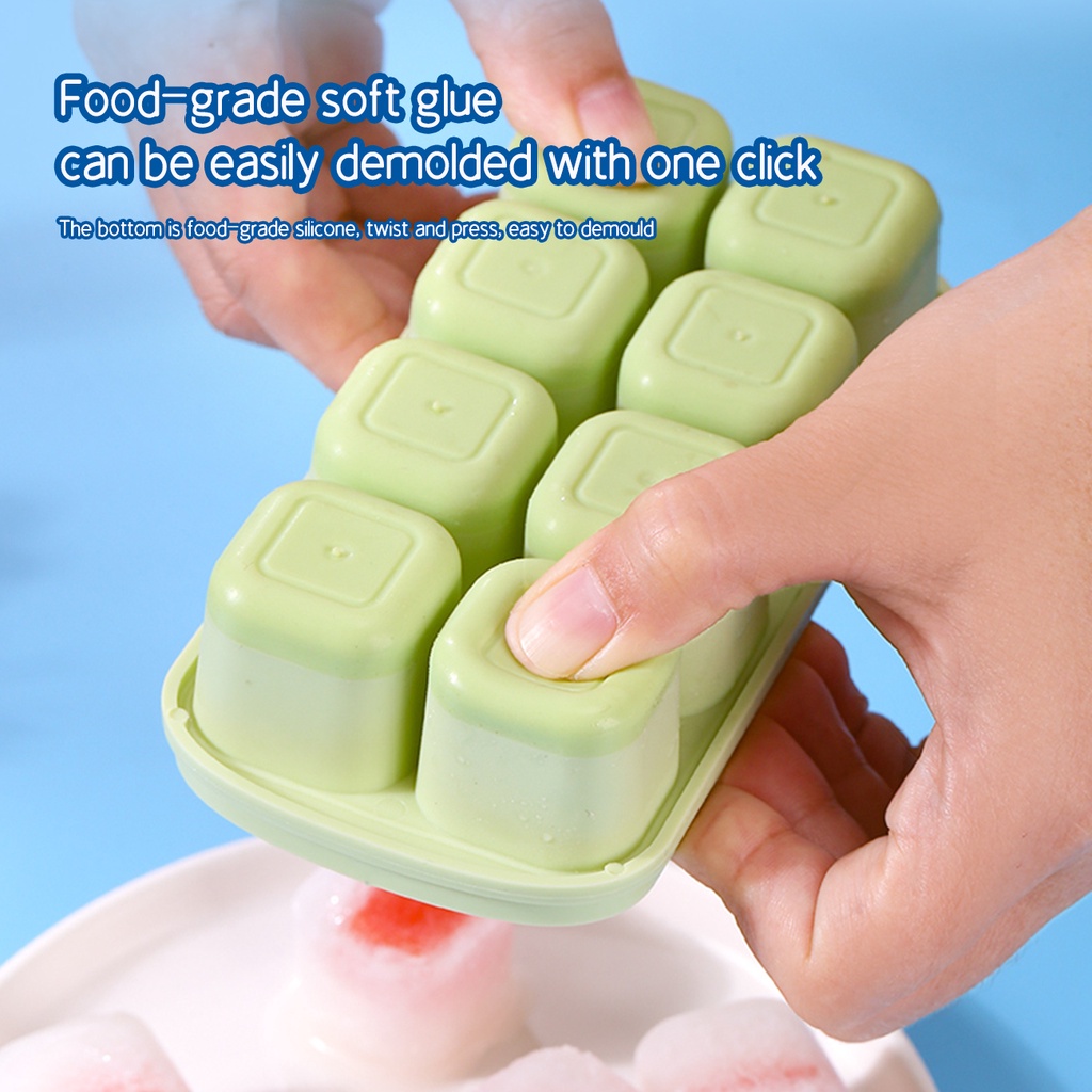 Khay làm đá viên JUJIAJIA bằng silicon có nắp đế mềm dễ sử dụng