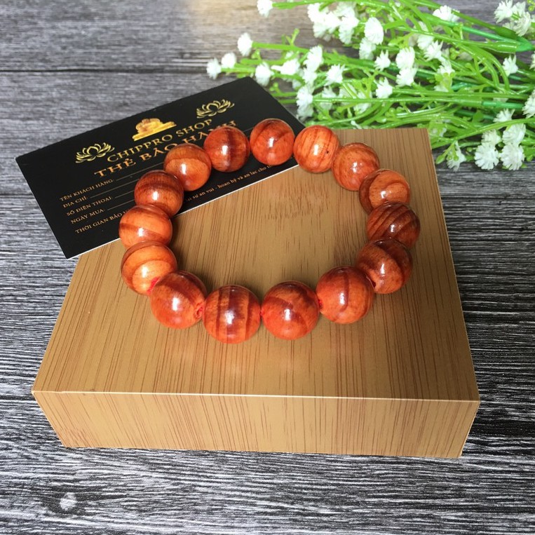 Vòng gỗ Huyết Long Tặng Quà Vip Hạt Thấu Quang Đỏ nhiều Size