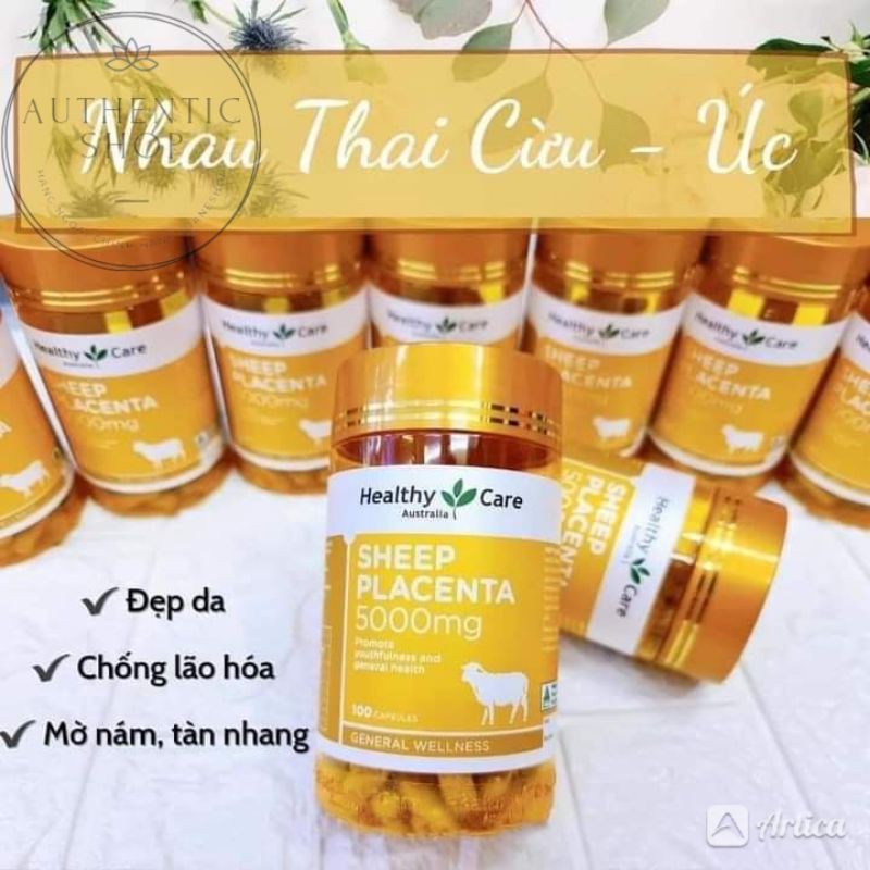 VIÊN UỐNG NHAU THAI CỪU HEALTHY CARE SHEEP PLACENTA CỦA ÚC HỘP 5000MG 100 VIÊN
