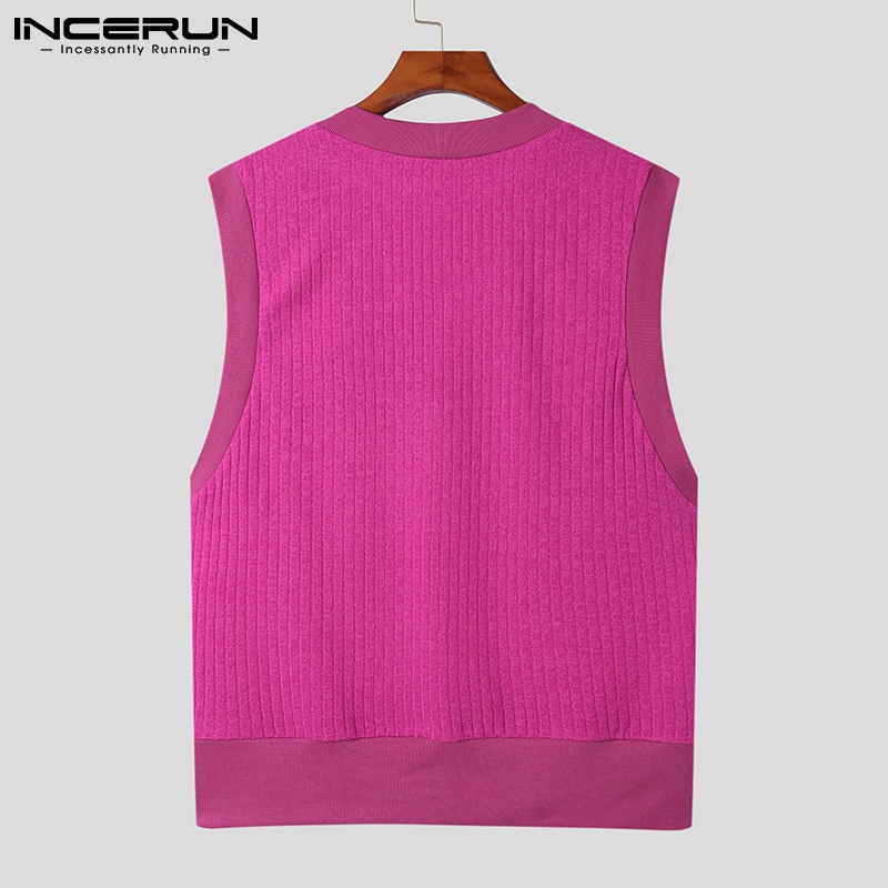 Áo sweater INCERUN không tay cổ chữ V dáng ôm thời trang dành cho nam