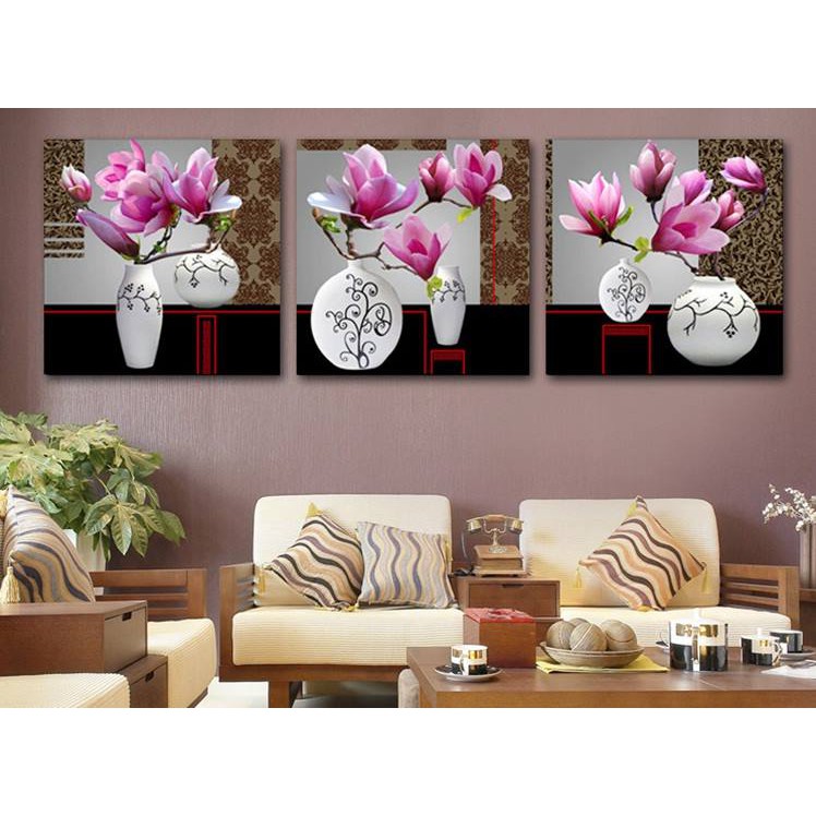 Tranh Đính Đá HOA LAN BỘ 3 BỨC (ĐÁ ABC CAO CẤP). Kích Thước: 1m50 x 54cm