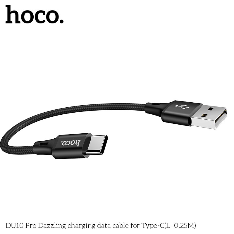 Cáp sạc ngắn type c nhanh Hoco DU10 25cm cho pin dự phòng chính hãng BH 12 tháng chất lượng