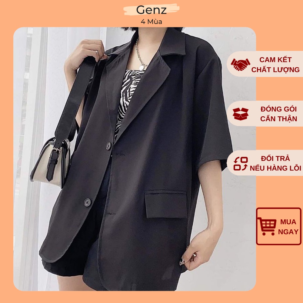 Áo blazer nữ cộc tay chất mát dáng rộng 2 khuy nhiều màu