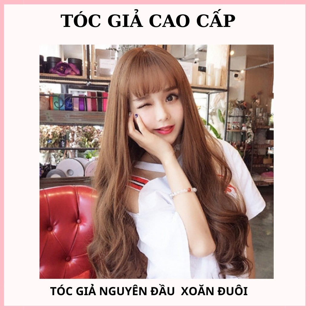 Tóc giả nguyên đầu xoăn đuôi, 60cm , tặng kèm lưới trùm tóc, mã số c8136