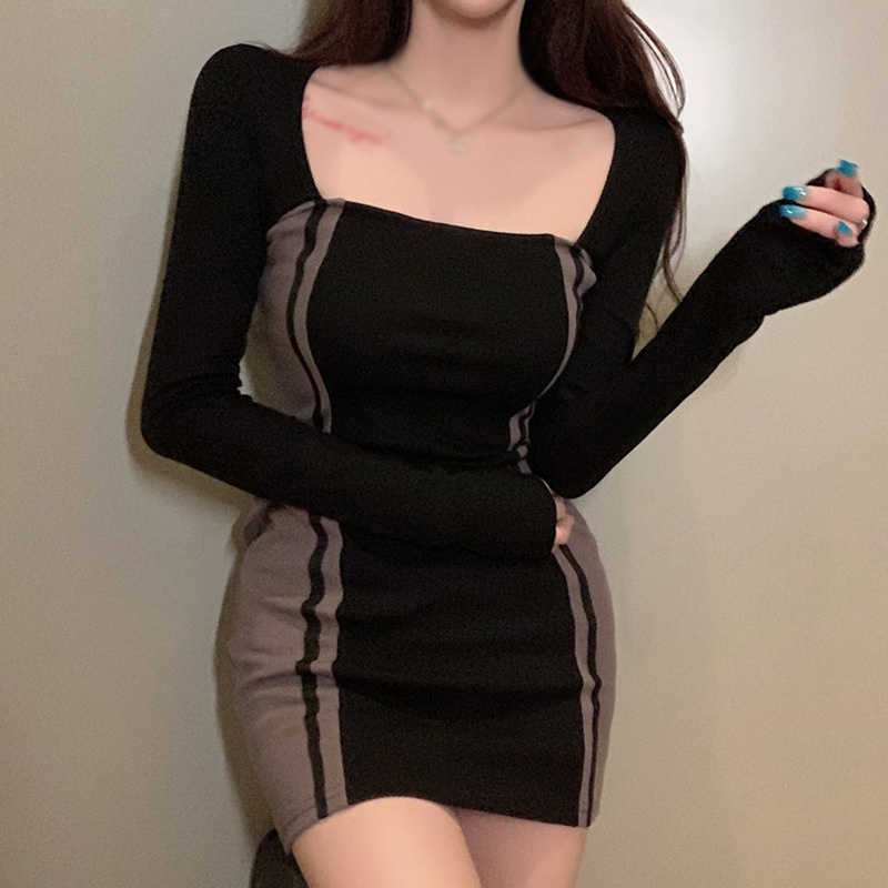 Đầm Body Tay Dài Cổ Vuông Thiết Kế Ôm Sát Tôn Dáng