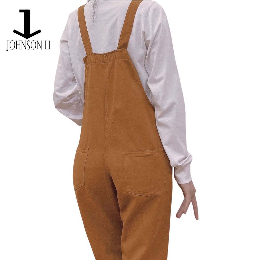 Yếm kaki jeans dài JL JohnsonLi   thêu hoa cúc phong cách trẻ trung hàn quốc LBH01, 2 màu