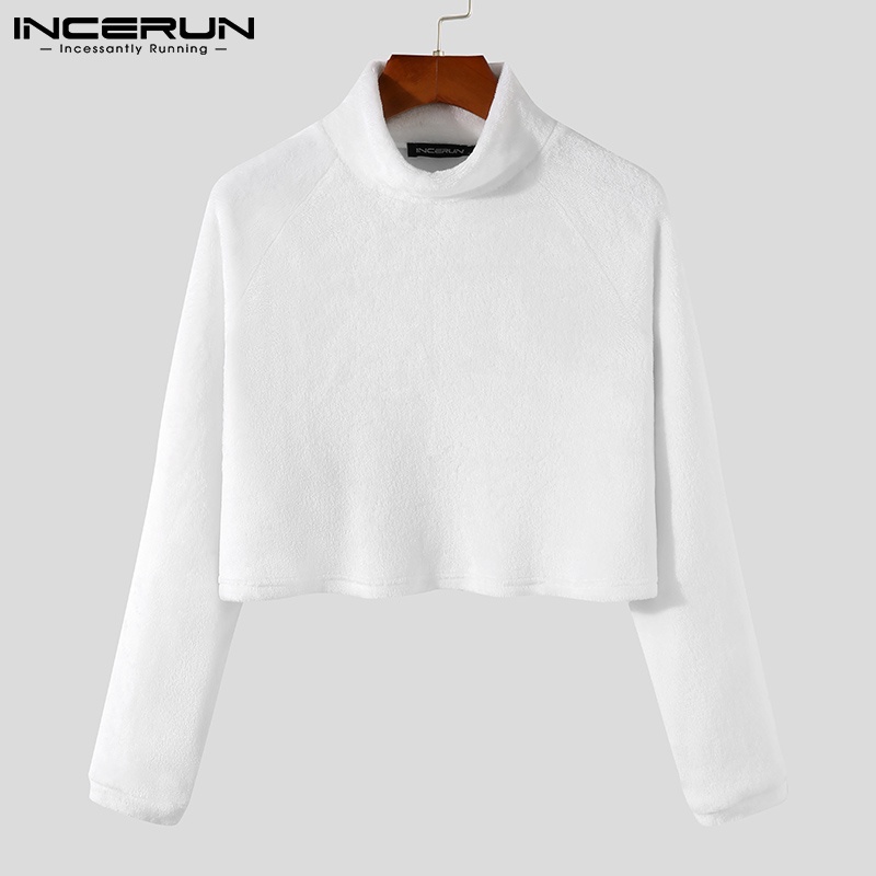 Áo thun crop top INCERUN cho nam dài tay cổ lọ thời trang mùa đông ấm áp