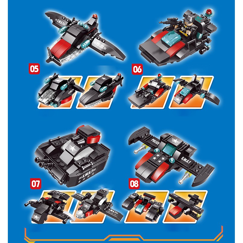 Đồ chơi Lego Máy Bay trực thăng Cảnh Sát Lego SWAT SW679 chi tiết màu đen