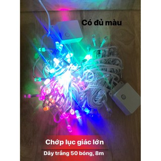 Dây trắng led chớp lục giác lớn 8m-50 bóng