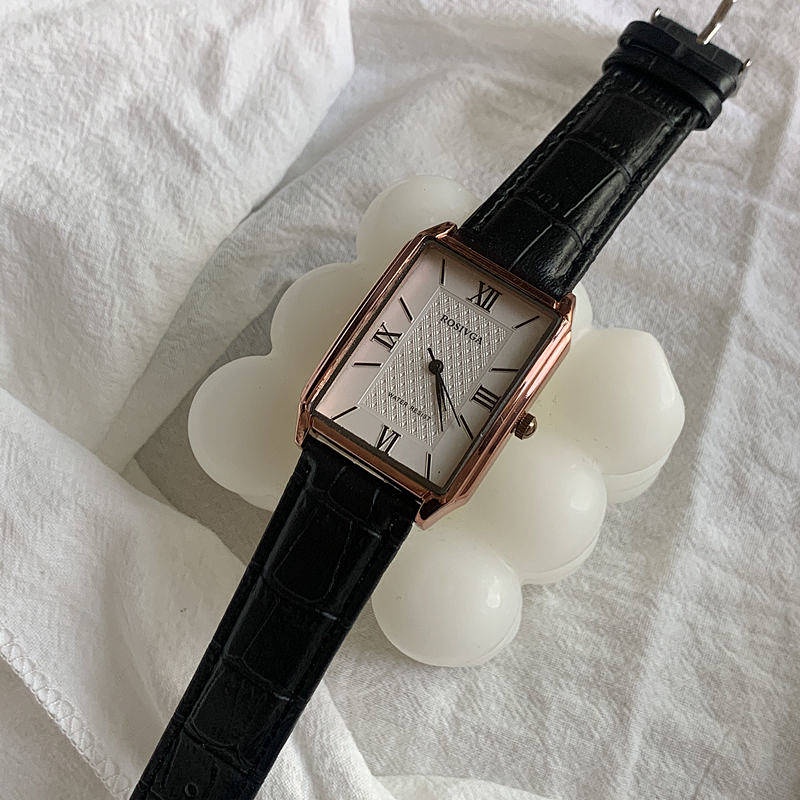 SENSES// Special-Interest Design Watch Retro Style Roman Digital Square Elegant Belt Korean Style Student Wrist Watch Belt Watch VVOF