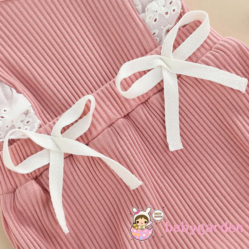 Bộ Áo Liền Quần Dệt Kim Không Tay Phối Ren Hoa Xinh Xắn Cho Bé Gái 0-18 Tháng Tuổi