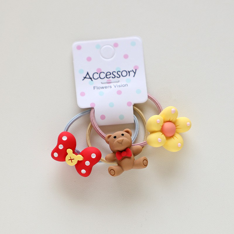 Set 3 dây buộc tóc co giãn kiểu dáng hoạt hình dễ thương cho bé gái