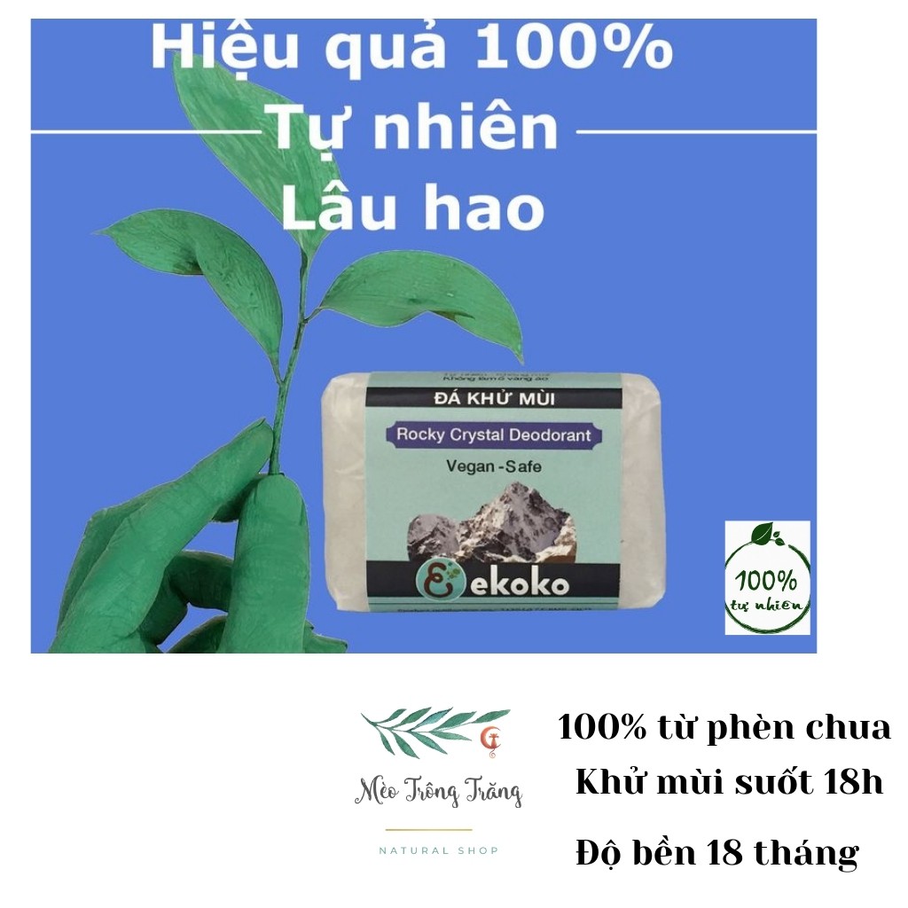 Đá lăn nách khử mùi từ phèn chua (muối khoáng tự nhiên) EKOKO hiệu quả 18h, tiện dụng, trắng sáng, không thâm sạm