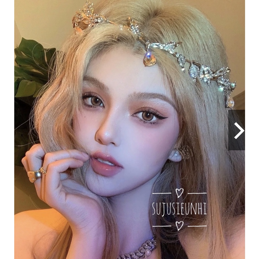 Vòng hoa đá thủy tinh giọt nước nguyệt quế cosplay đội đầu như tiên nữ