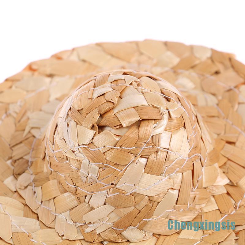 Set 2 mô hình mũ rơm đan thủ công mini DIY dành cho trang trí búp bê trang sức