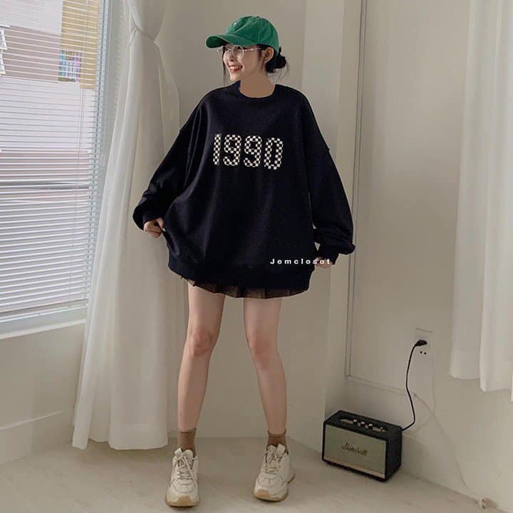 [Có Video + Ảnh Thật] Áo Sweater Nữ Màu Đen 1990 Chất Nỉ Ngoại Dày Đẹp Cá Tính - Chuu House- CH0014