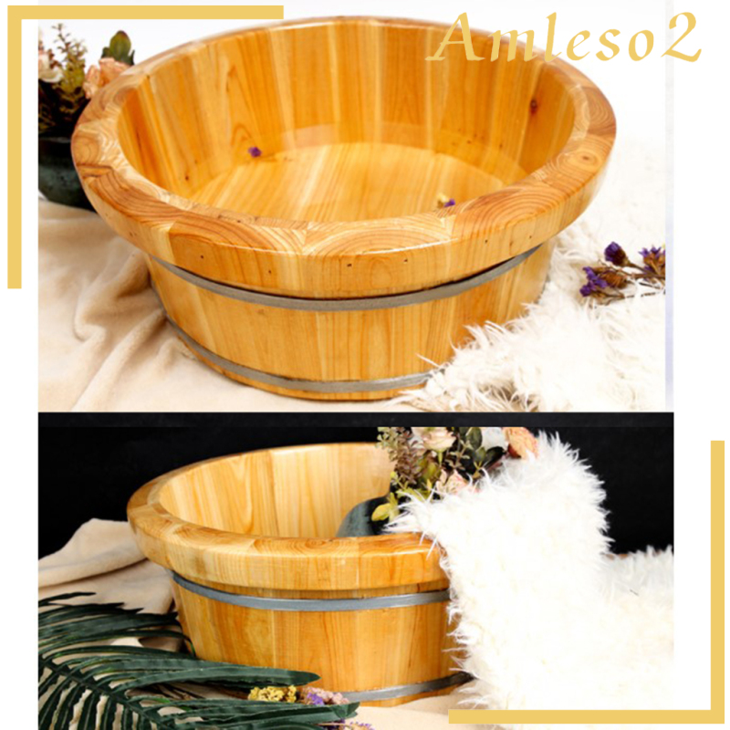 [AMLESO2]Cedar Wood Foot Basin Tub Bucket For Adult Foot Bath Massage Spa Sauna Soak