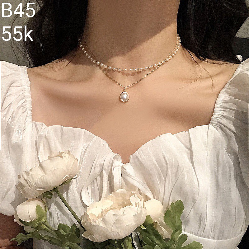 Dây chuyền, vòng cổ ngọc trai nhân tạo 2 tầng Hàn Quốc - Katstore- B45
