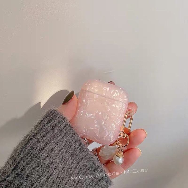 Case Airpods 1/2 /Pro Vỏ Ốp Tai Nghe Hình Ánh Xà Cừ Trăng Và Hồng Kèm Móc Khoá Xinh - Mr.Case AirPods