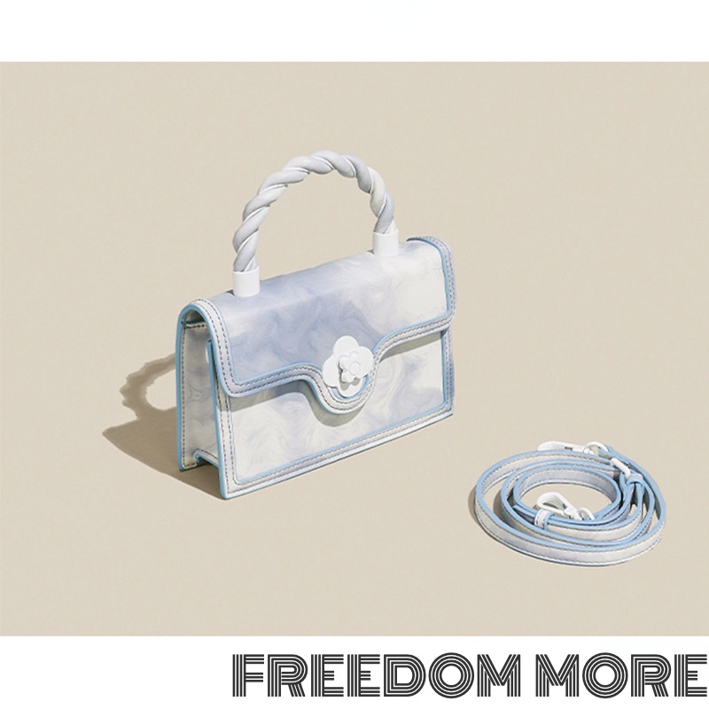 Túi Đeo Chéo Hình Vuông Nhỏ Thiết Kế Phối Khóa Hoa Màu Xanh Dương Phong Cách Xuân Hè Mới 2022