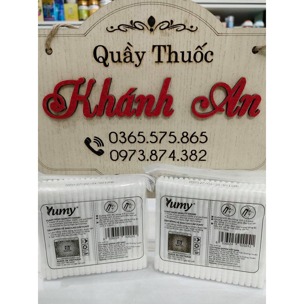 Tăm bông 100 que thân gỗ - nhựa ngoáy ráy tai Yumy