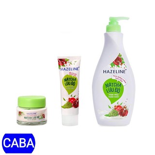 Combo Hazeline matcha lựu đỏ (dưỡng thể 370ml + rửa mặt 100g + kem 45g)