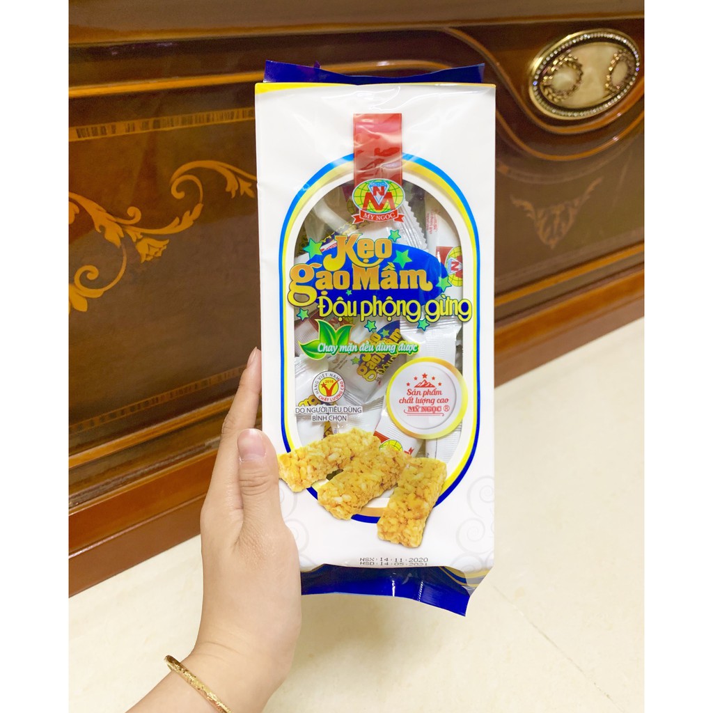 MỸ NGỌC - 200g Kẹo xốp giòn GẠO MẦM ĐẬU PHỘNG GỪNG - Sprouted Rice Candy with Peanuts and Ginger 200g