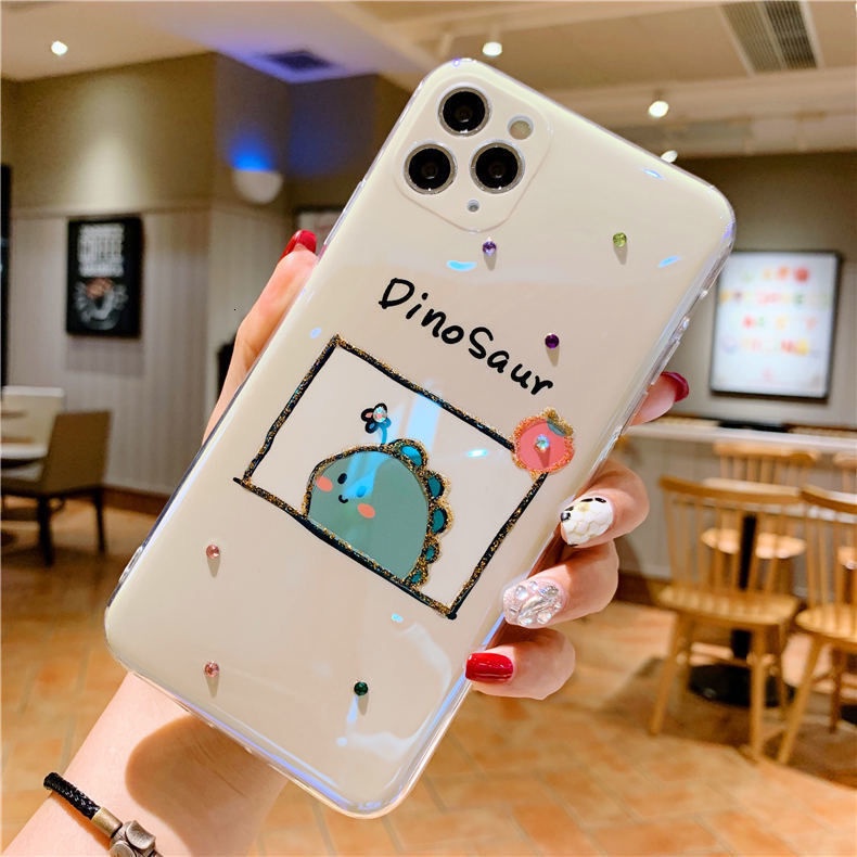 Ốp điện thoại silicon in hình khủng long thích hợp cho IPhone 11pro Max X IPhone7 8plus Xr Xs 12 12promax