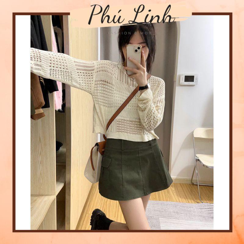 MS901 Áo len lỗ mongtoghi cổ tròn croptop
