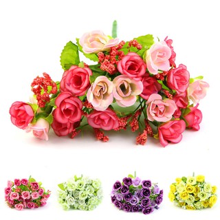 ♔P&M♚21 Head Artificial Silk Rose Flower Art Wedding Party Decor Room Bridal Bouquet