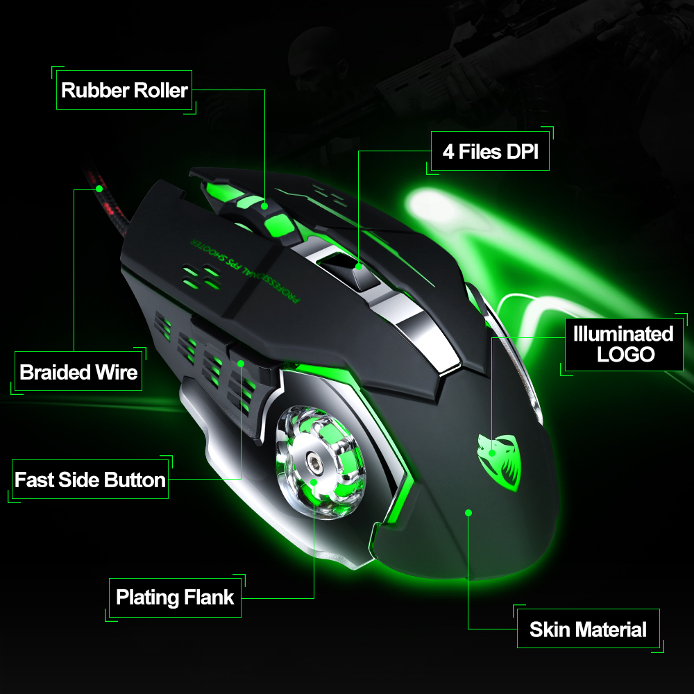 WRANGLER Chuột Chơi Game V6 Có Đèn Led Nhiều Màu
