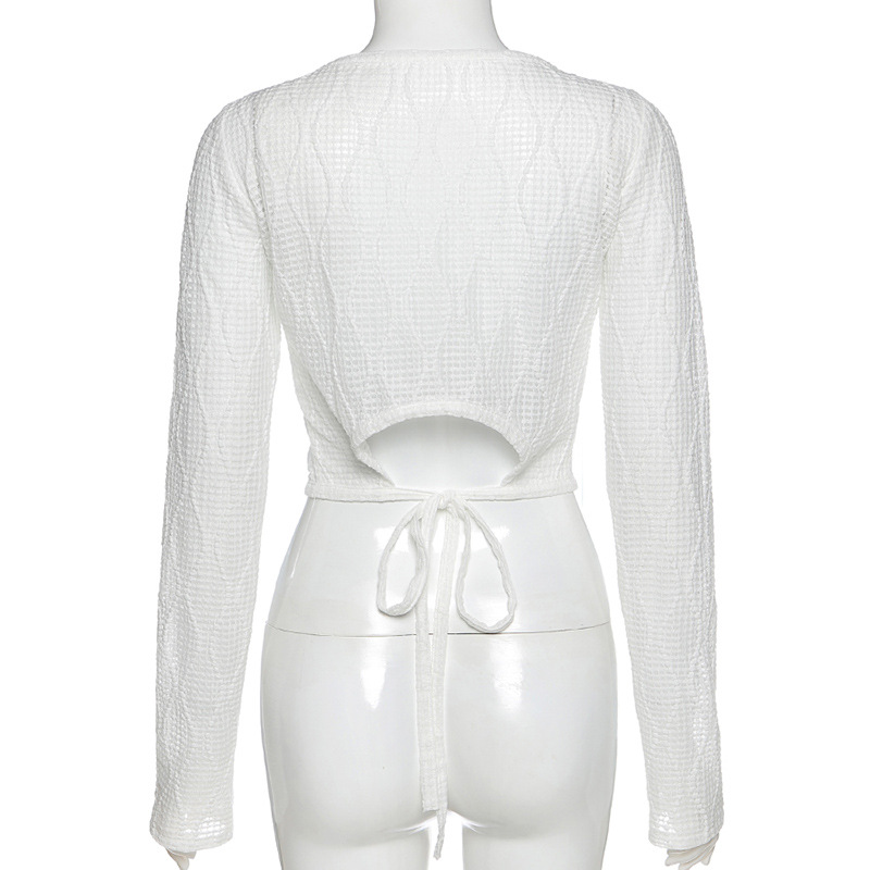 MODOU Women Long Sleeve Crochet Cotton Knit Short Tshirt Cardigan