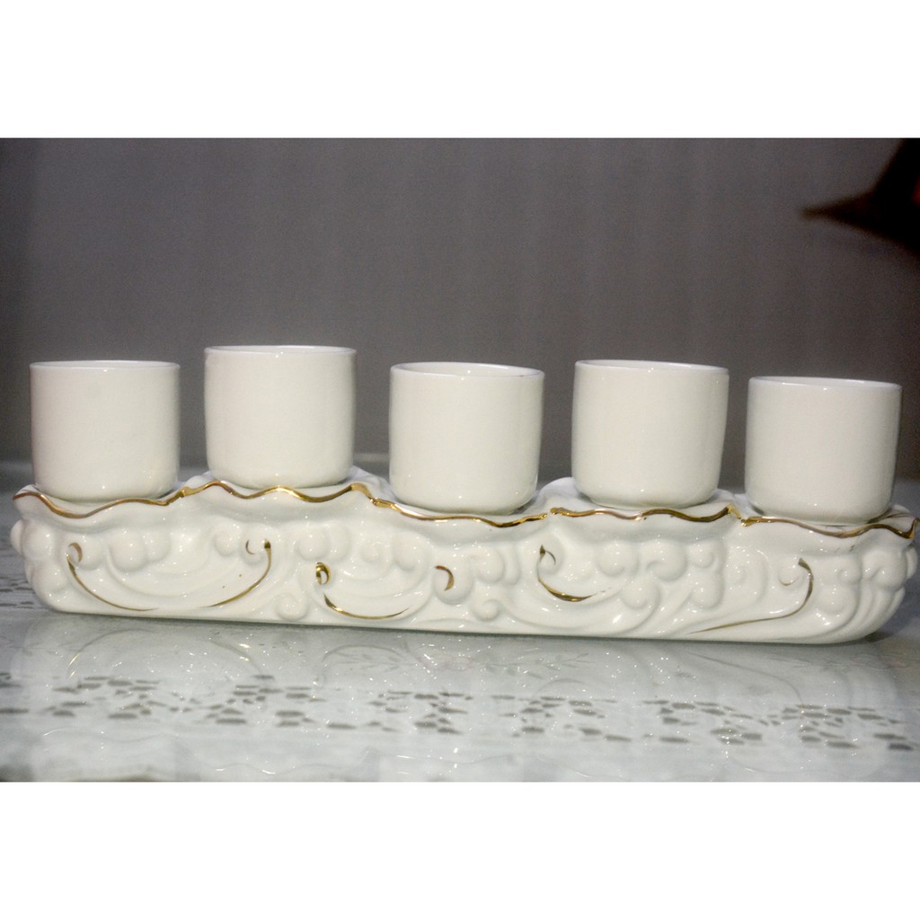 Án năm -Bộ năm ly Nước thờ Cúng hoa sen trắng