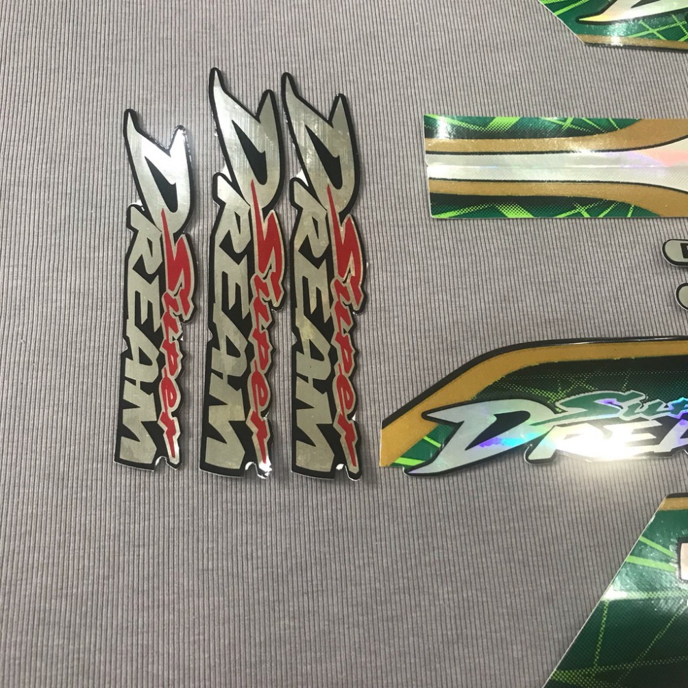 Trọn bộ tem rời dán xe máy Super Dream màu xanh lá cây, Tem hàng đẹp lắp được cả dream thái và dream việt các đời