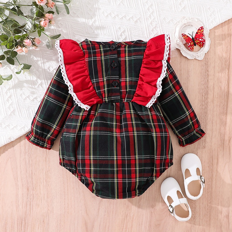 Body bé gái đồ sơ sinh từ 0 đến 24 tháng In Caro Đỏ Giáng Sinh Dành bodysuit liền thân mùa hè tay dài tay áo cho bé trẻ em