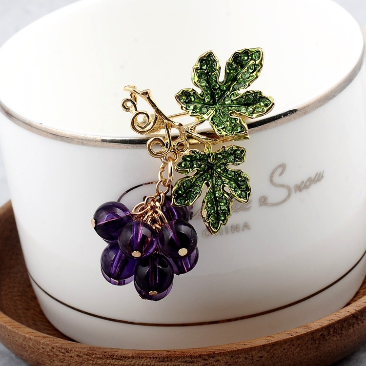 Ghim cài áo hình chùm nho đính đá kiểu dáng sáng tạo hợp thời trang dành cho nữ